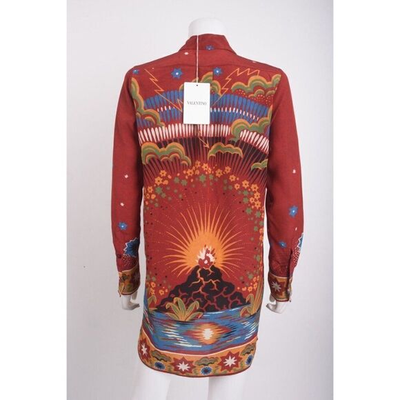 Valentino Womans Volcano Dress Blouse Enchanted Red Printed IT 40 US 4 Silk - Picture 5 of 8